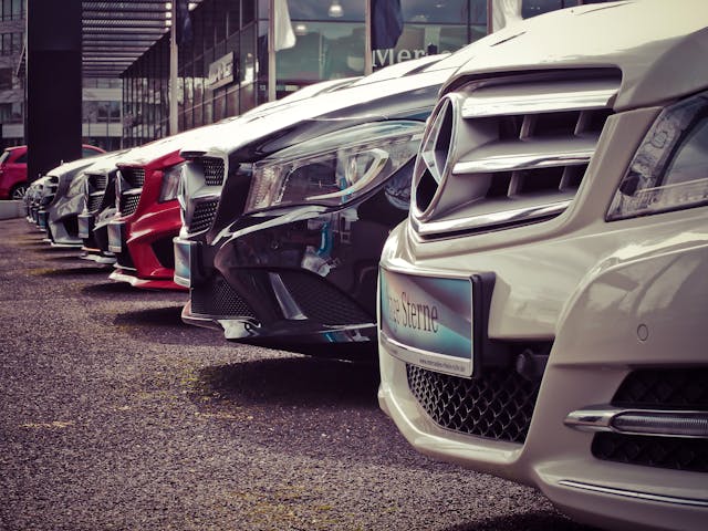 A row of parked cars.