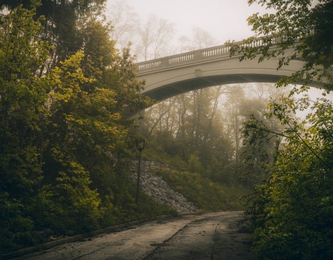 A photo of a foggy bridge in Verdant Milwaukee.